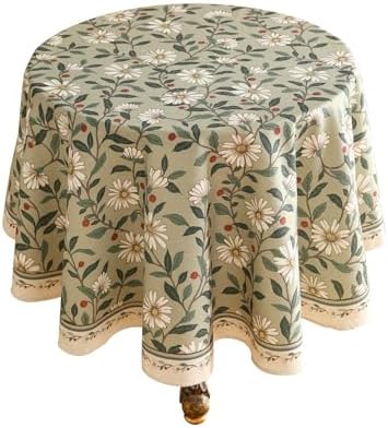 ISAENNE Designer Vintage Green Round Tablecloth,Diameter 55" by Isaennehomedecoration