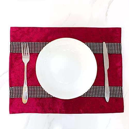 HeMiaor Christmas Placemats Set of 4 Silver Sequins Rhinestones Gorgeous Place Mats Velvet Decor for Kitchen Dinner Table Washable Burgundy by HeMiaor