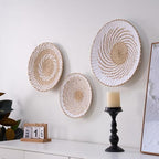 Deosur 3PCS Boho Wall Basket Decor – Handmade Bulrush Woven Tray Baskets for Wall Hanging, Rustic Farmhouse Wall Art for Living Room & Bedroom (White) - Image 6