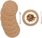 Round Woven Placemats Set of 6, 13.7 Inch Boho Farmhouse Rattan Placemats Rustic Braided Wicker Table Place Mats Chargers for Dinner Plates by LynnersonHome
