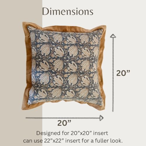 Palm & Loom 100% Cotton Linen Cushion Cover - Aira Decorative Throw Pillow Case with Camel & Blue print with flange - Modern Traditional Living Room, Bedroom Pillow Cover (Tana, 20" x 20" (Pack of 1)) - Image 3