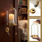 Metal Wall Hurricane Glass Candle Sconce Holder for Pillar Candle & Plant, Modern Farmhouse Decor Candle Lantern with Hand Towel Rack (Gold) - Image 6