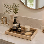 YMXYJM Real Natural Marble Tray for Bathroom, Genuine Marble Stone Vanity Tray, Luxury Storage Trays for Kitchen, Vanity, Home Decor, Dresser, Non-Resin/Non-Ceramic, 12"x 8"x 1.2", Beige & Brown - Image 2