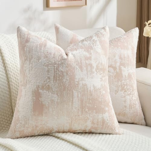 FUTEI Pack of 2 Faux Cashmere Throw Pillow Covers 22x22 Inch, Pink White by FUTEI