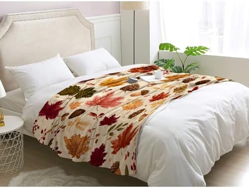 Fall Throw Blanket, Maple Leaf Pine Cone Fleece Blanket for Couch Bed Sofa, Autumn Blankets and Throws, Decor & Gifts, Super Soft Plush Flannel Blanket, 50x60 - Image 3