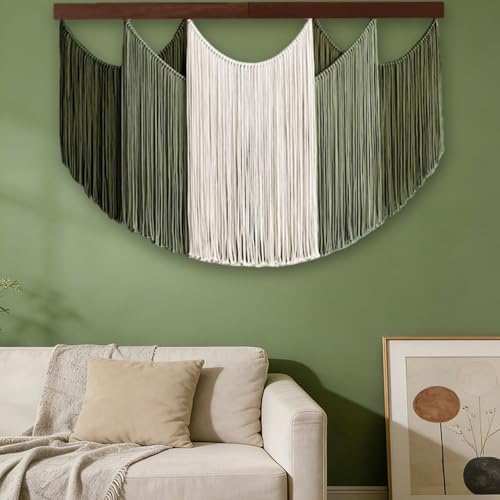 Jditngp Large Macrame Wall Hanging Tapestry,Boho Wall Art Decor Chic Bohemian Handmade Cotton Rope Woven Tapestry Home Decoration for Living Room Bedroom Apartment (47.2"WX33.5"L)Green Beige Tassels - Image 6