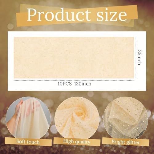 10pcs Fall/Halloween Table Runner 10 ft Champagne Gold Metallic Foil Sheer - Image 3
