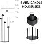 39.8''Matte Black Candle Holder with Acrylic Shades,Tall 5 Arm Candelabra - Image 3