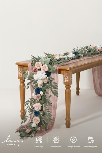Ling's moment Flower Garland, 6FT Eucalyptus & Rose Dusty Rose & Navy - Image 2