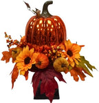 Svndlyn 15 Inch Lighted Fall Pumpkin Arrangement with Pumpkin, Daisies - Image 2