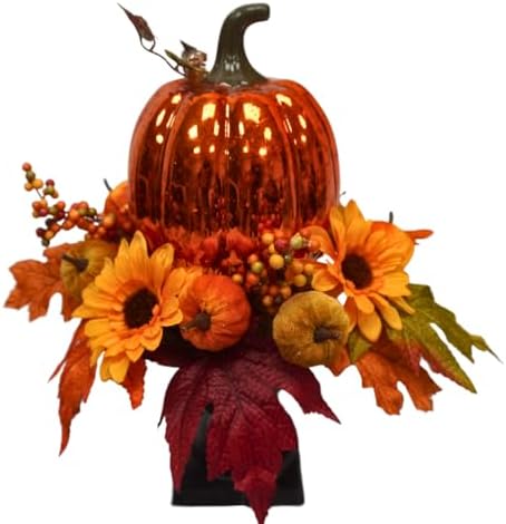 Svndlyn 15 Inch Lighted Fall Pumpkin Arrangement with Pumpkin, Daisies - Image 2