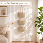 TeoKJ Over the Door Hanging Basket, 3-Tier Woven Cotton Wall-Mounted Storage Organizer Bag Decorative Hanging Nursery Baskets, Jute - Image 2