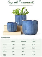 LE TAUCI Ceramic Plant Pots, 8.3/7/6 Inch Indoor Planters with Drainage Holes & Mesh, Modern Glossy Glaze Cylinder Fluted Flower Pot for Snake Plant, Set of 3, Harbor Blue - Image 5