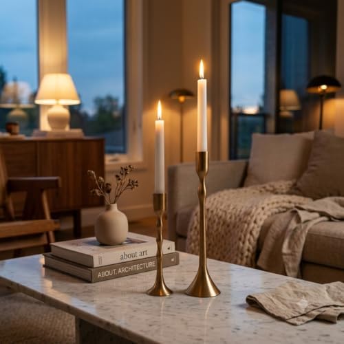 P•TAL 100% Pure Brass Taper Candle Holder Set of 2 | Handcrafted Golden Candlestick for Table Centerpiece, Wedding & Fireplace Mantel Décor | Fits Standard Taper & LED Candles | 2.5 x 10 Inch - Image 2