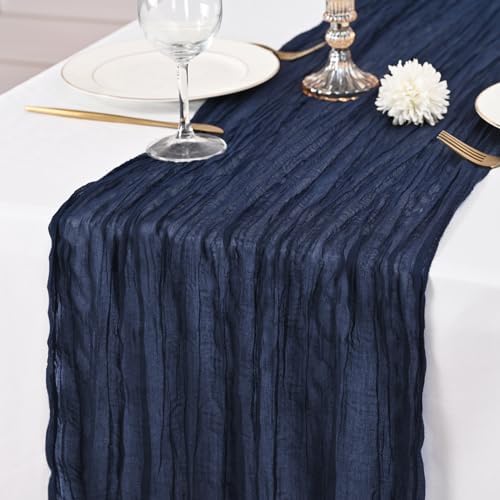 24 Pack Navy Blue Table Runners 10Ft Cheesecloth Table Runner Rustic Gauze Table Runner Romantic Long Sheer Fabric Cheese Cloth Table Runner for Wedding Party Bridal Baby Shower - Image 6