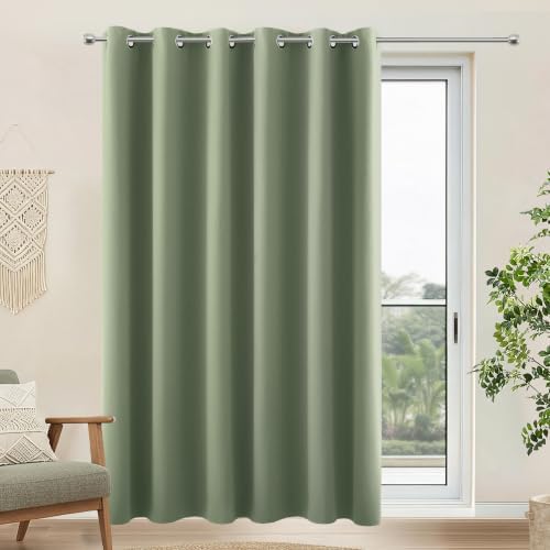 KOUFALL 96 Inch Long Curtains 1 Panel for Sliding Glass Doors, Blackout Extra Wide Thermal Grommet Blacked Out Curtains for Bedroom, 84 Inch Wide x 96 Inch Length, Sage Green by KOUFALL