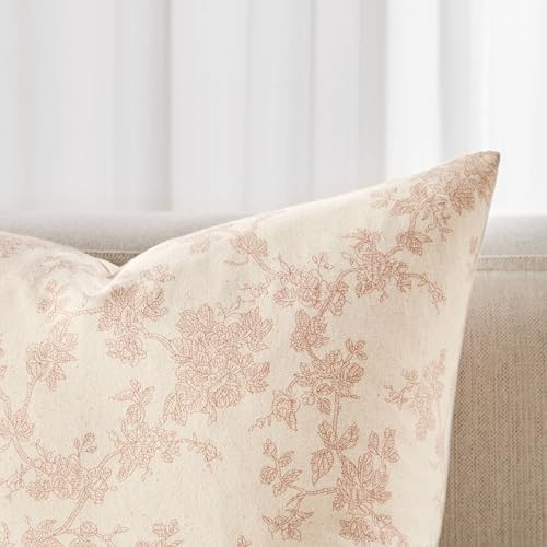 2 Pack French Floral Throw Pillow Covers 24x24in, Taupe/Cream - Image 2