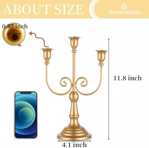 Romadedi Gold 3 Arm 11.8" Candelabra Candle Holders, Set of 6 - Image 3