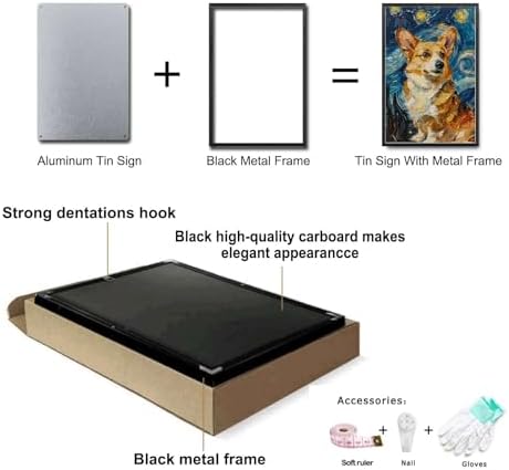 Metal Sign Tin Sign Vintage Wall Art Corgi Starry Night Corgi Playful Corgi in Night for Home Cottage and Seasonal Celebrations Waterproof Aluminum 8×12 Inches with Metal Frame - Image 7