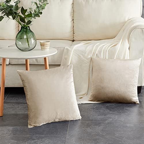 GIGIZAZA Velvet Champagne Throw Pillow Covers Decorative Cushion Covers Pillow Cases Sham for Sofa Couch (18x18inch(45x45cm)-4pcs, Champagne) - Image 5