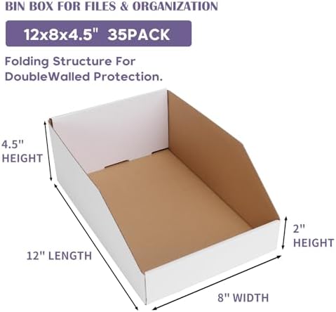 EXYGLO Cardboard Boxes, Pack of 35 Corrugated Storage Bins 12x8x4.5 inch Pantry Organizer Bins for Shelves Garage Office Organization - Image 2