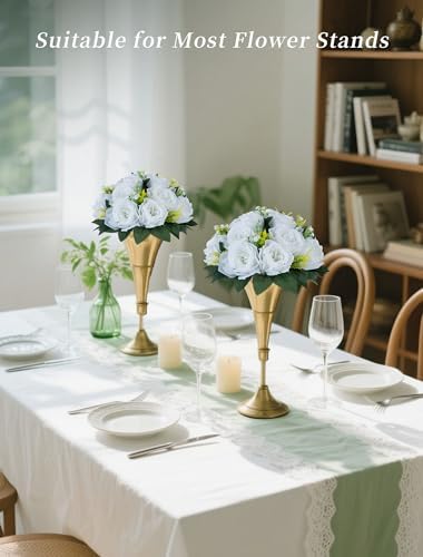 BLOSMON White Flowers for Wedding Centerpieces: 10 Pcs, 15 Faux Silk Roses - Image 4