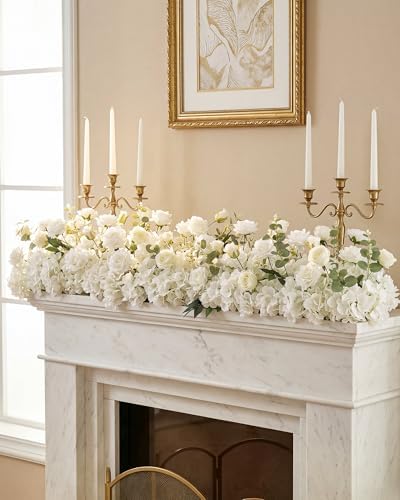 72inch Aisle Flower Garland with Chiffon Sheer Drape, White Rose and Hydrangea, Artificial Flowers for Wedding Arch, Backdrop, Reception Table Decor - Floral Runner for Ceremony Pathway & Bridal Suite - Image 3