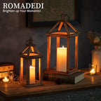 Romadedi Wood Candle Lantern Decorative, Brown, Rustic Decor Set of 2 - Image 2