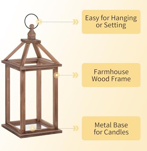 Romadedi Wood Candle Lantern Decorative, Brown, Rustic Decor Set of 2 - Image 6