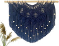 Youngeast Large Macrame Wall Hanging Boho Beaded Curtain for Window Macrame Bedroom Headboard Living Room Wall Art Tassel Tapestry Bohemian Woven Wall Decor 31" W X 25" H (Navy) by Unknown