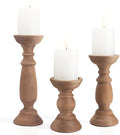BANOMII Rustic Wooden Pillar Candle Holders Set of 3, 12'' 9'' 6'' Farmhouse Wood Candle Stand for Table Centerpieces, Vintage Tall Candleholders Fireplace Mantel Decor for Living Room, Brown by BanomiiHome