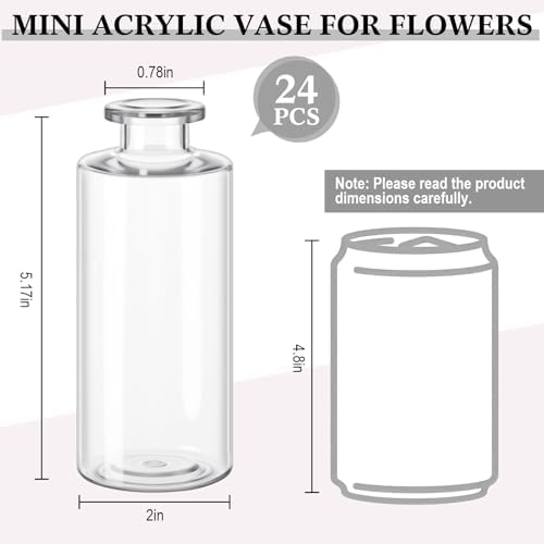 Honeydak Set of 24 Plastic Mini Bud Vases, Vintage Clear Decorative Vases Bulk for Table Centerpieces, Wedding Reception, Baby Shower, Home Decor, Housewarming Gift(Smooth) - Image 4
