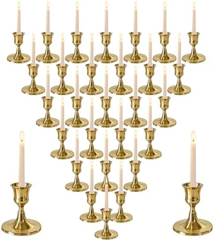 Bronze Wine Glass Metal Candlestick Holders - Vintage Modern Metal Taper Candle Holders, Decorative Centerpiece for Table Mantel, Wedding Kitchen Home Decor, Wedding Gift,30Pcs by Unknown