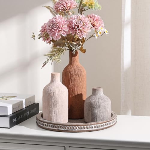 Ceramic Vase Set, 3Pcs Flower Vases for Modern Boho Farmhouse Decor, Decorative Vases for Pampas Grass & Dried Flowers, Distressed Finish - Image 7
