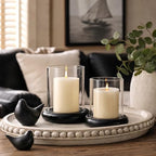 Set of 2 Black Hurricane Candle Holders with Wood Base - Image 3