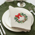 Newwiee Christmas Linen Napkin Set of 4 100% Linen Cloth 20 Inch Christmas Bow Wreath Embroidered Napkin Square Dinner Serviette Soft & Durable Holiday Table Decor Xmas Wedding Cocktail Party Supply by Newwiee