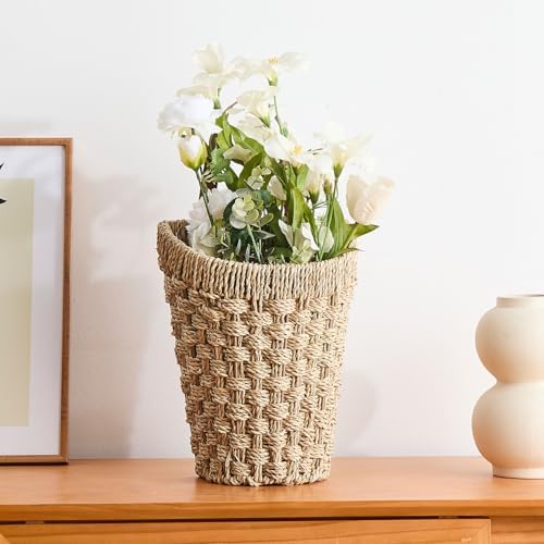Handwoven Seagrass Boho Front Door Basket for Flower Plants - Image 5
