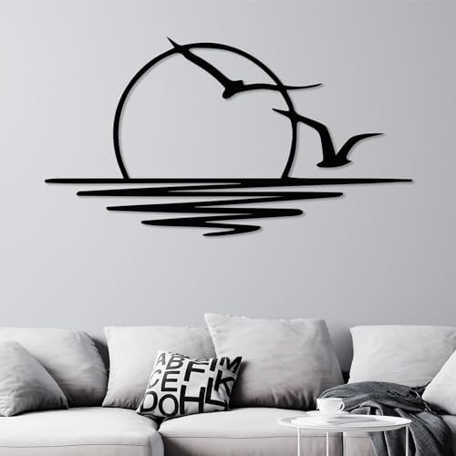 Wita Home Sunset with Seagulls Metal Wall Mounted Art, Handcrafted Metal Home Decor with Static Powder Coating, Eye-Catching Addition to Living Room Decor, Modern Beach Decor for Indoor and Outdoor Spaces, Perfect Housewarming Gift (56 x 28 inches) - Image 3