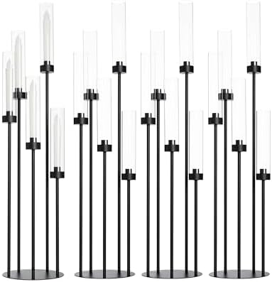 39.8'' Tall Matte Black Candle Stick Holders with Acrylic Shades by WeddingPartyDecoration