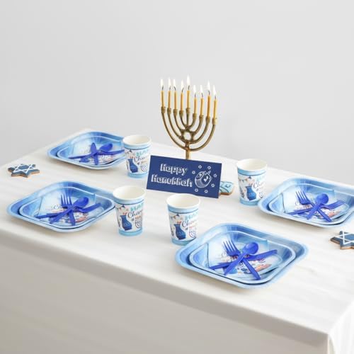 Ziliny 50 Set Hanukkah Party Supplies Chanukah Paper Goods, Square - Image 6