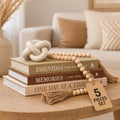5Pcs Set: 3 Linen Decorative Books for Home Decor, Wood Knot & Bead Garland by Unknown