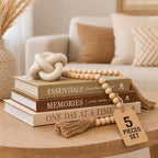 5Pcs Set: 3 Linen Decorative Books for Home Decor, Wood Knot & Bead Garland by Unknown