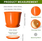 10 Inch Plant Pot, Ceramic Pots for Plants with Drainage, Orange - Image 2
