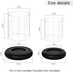 Set of 2 Black Hurricane Candle Holders with Wood Base - Image 4