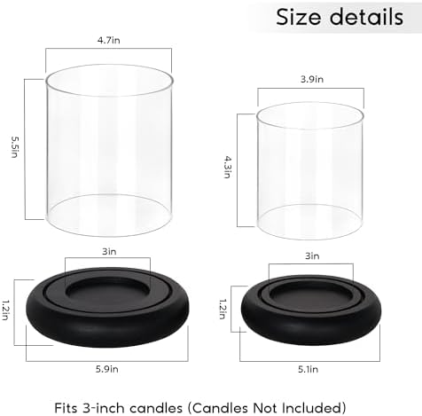 Set of 2 Black Hurricane Candle Holders with Wood Base - Image 4