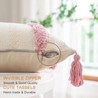 BUIOVBEY Boho Throw Pillow Covers Woven Tufted Pillow Cases with Tassels - Image 3