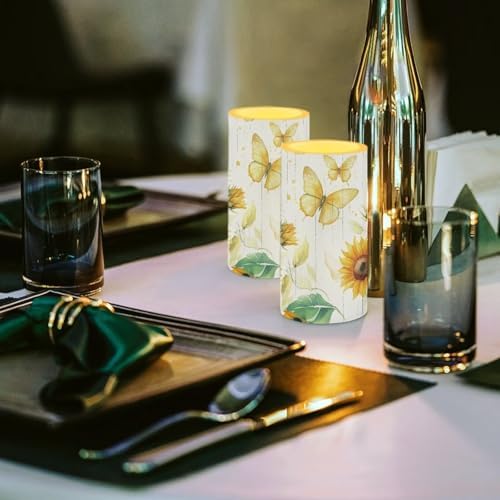 Butterfly Sunflower Flameless Candles 2 Pack 6 x 3 inch Battery Operated Candles with Multicolor Timer Remote Control LED Fake Candles for Warm Light Dinner Table Home Decor - Image 5