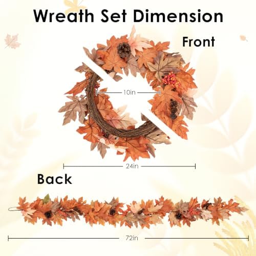 Fall 6FT Garland Wreaths 24", 4 Pack, Artificial Autumn Berry - Image 2