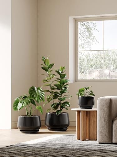 LE TAUCI Ceramic Planter, 10 Inch, Large Plant Pot, Indoor Plant Pot, Black - Image 3