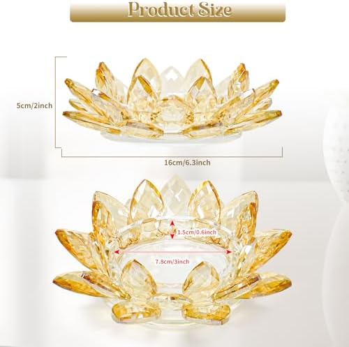 Large Crystal Lotus Tealight Candle Holder for Up to 6" Diameter Pillar Candle Plate Candlestick,Chunky Glass Votive Stand for Wedding, Party, Table Centerpiece Decor and Yoga Meditation (2, Gold) - Image 2